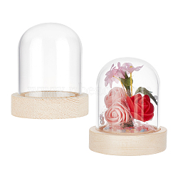 Glass Dome Cover, Decorative Display Case, Cloche Bell Jar Terrarium with Wood Base, for DIY Preserved Flower Gift, Clear, 61.5x71mm(DJEW-WH0034-54C)