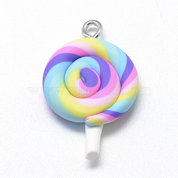 Handmade Polymer Clay Pendants, Lollipop, Hot Pink, 28~33x19~21x6~7mm, Hole: 2mm(X-CLAY-Q240-010A)