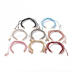 Adjustable Polyester Braided Cord Bracelet Making, with Brass Beads and 304 Stainless Steel Jump Rings, Golden, Mixed Color, Single Chain Length: about 5-1/2 inch(14cm)(AJEW-JB00848)