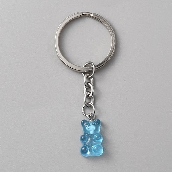 Candy Color Transparent Bear Resin Pendant Keychain, for Keychain Mobile Phone Car Key Bag Pendant Decoration, Deep Sky Blue, 7.3cm