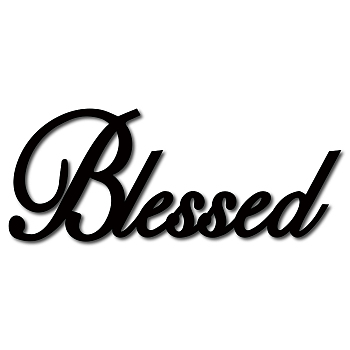 Laser Cut Basswood Wall Sculpture, for Home Decoration Kitchen Supplies, Word Blessed, Black, 120x300x5mm