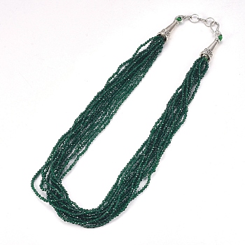Faceted Glass Beaded Necklaces, with Brass Bead Cones and S Hook Clasps, Green, 1-5/8 inch(4.3cm)
