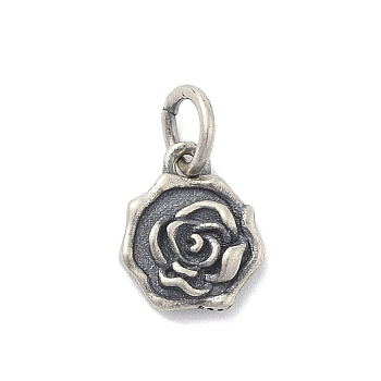 925 Sterling Silver Flower Charms with Jump Rings and 925 Stamp, Antique Silver, 10.5x9x3mm, Hole: 3.5mm