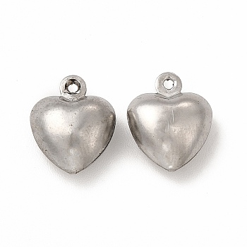 304 Stainless Steel Charms, Puffed Heart Charm, Stainless Steel Color, 11.5x9.5x5mm, Hole: 1mm