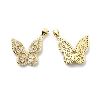 Brass Clear Cubic Zirconia Pendants, Butterfly Charm, Real 18K Gold Plated, 21.5x23x4mm, Hole: 3.5x4.5mm