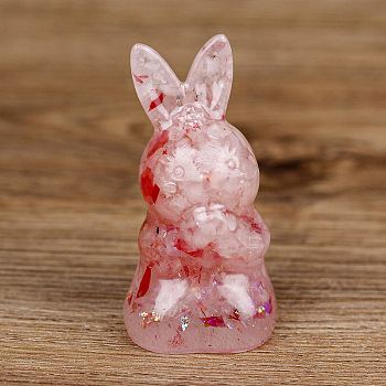 Resin Home Display Decorations, with Sequin and Natural Rose Quartz Chips Inside, Rabbit, 40x40x73mm