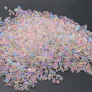 AB Color Plated 3D Nail Art Glass Mini Ball Beads, Tiny Caviar Nail Beads, DIY Nails Art Round Decorations, Misty Rose, 0.4~3mm, 720~1000pcs/bag