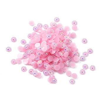 Opaque Resin Cabochons, AB Color Plated, Flat Round, Pink, 4x1mm, about 1000pcs/bag