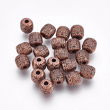 Tibetan Style Alloy Beads, Lead Free & Cadmium Free, Barrel, Red Copper, 6x6mm, Hole: 1.6mm