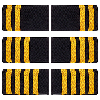 3 Pairs 3 Styles Rectangle Polyester Pilot Epaulettes, Sew on Felt Cloth Shoulder Badges, Gold, 90~92x49~50x2~2.5mm, 1 pair/style