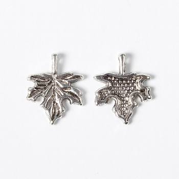 Autumn Theme Tibetan Style Alloy Pendants, Lead Free and Cadmium Free, Maple Leaf, Antique Silver, Maple Leaf, 14mm wide, 17mm long, hole: 1.5mm