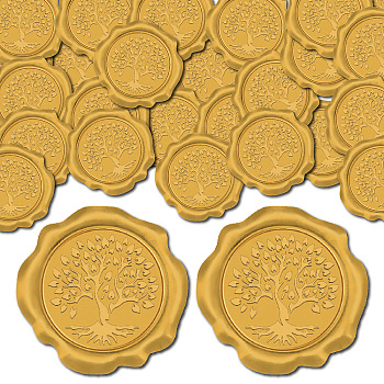 Adhesive Wax Seal Stickers, Envelope Seal Decoration, For Craft Scrapbook DIY Gift, Tree of Life, Gold, 25mm, 50pcs/box