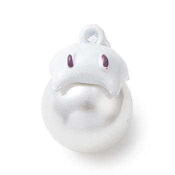 Halloween Spray Painted Alloy Pendants, with Plastic Pearls, Ghost Charm, White, 22x16x19mm, Hole: 2mm