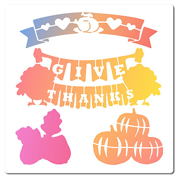 PET Plastic Hollow Out Drawing Painting Stencils Templates, Square, Thanksgiving Day Themed Pattern, 300x300mm