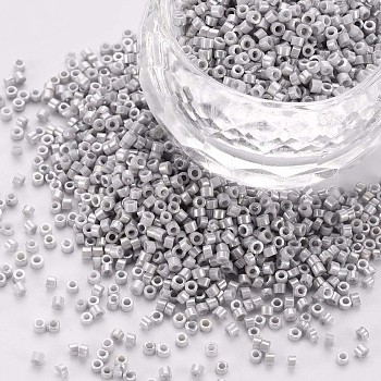 Glass Cylinder Beads, Seed Beads, Opaque Colours Luster, Round Hole, Light Grey, 1.5~2x1~2mm, Hole: 0.8mm, about 8000pcs/bag, about 1pound/bag