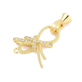 Brass Micro Pave Clear Cubic Zirconia Fold Over Clasps, Bowknot, Real 18K Gold Plated, 34.5mm