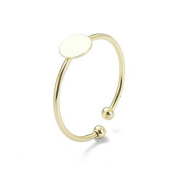 Brass Open Cuff Ring Findings, Plain Pad Ring Settings, Flat Round, Real 14K Gold Plated, Inner Diameter: 21mm, Tray: 6mm