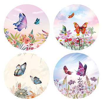 PVC Wall Sticker, for Window or Stairway Home Decoration, Flat Round, Butterfly Pattern, 18x18x0.03cm, 4pcs/set