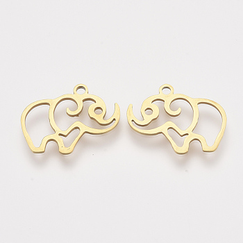 201 Stainless Steel Charms, Laser Cut Pendants, Elephant, Golden, 14x18x1mm, Hole: 1.4mm