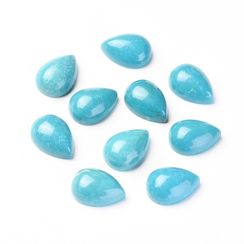 Natural Magnesite Cabochons, Dyed, Teardrop, Cyan, 18x13x6~7mm