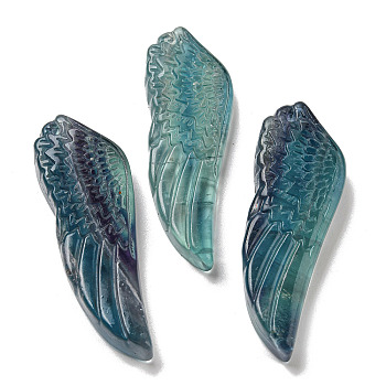 Natural Fluorite Pendants, Carved Wing Charms, 56~59x19~22x7~10.5mm, Hole: 1.3mm