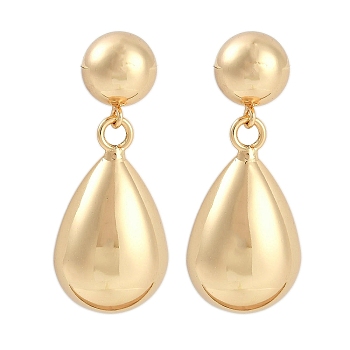 Smooth Teardrop Brass Dangle Earrings for Women, Long-Lasting Plated, Real 18K Gold Plated, 37.5x15mm