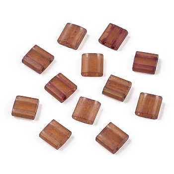 2-Hole Glass Seed Beads, Transparent Colours, Frosted, Rectangle, Sienna, 5x4.5~5.5x2~2.5mm, Hole: 0.5~0.8mm