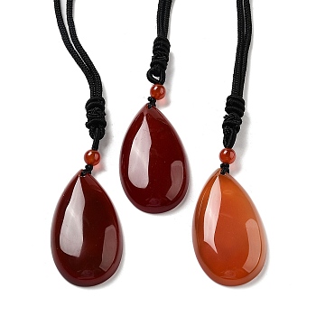 Natural Carnelian Pendant Necklace with Nylon Cord for Women, Teardrop, 27.76~27.95 inch(70.5~71cm)