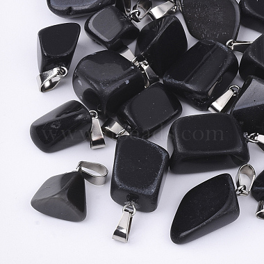 Stainless Steel Color Nuggets Black Stone Pendants
