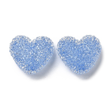 Cornflower Blue Heart Resin+Rhinestone Beads