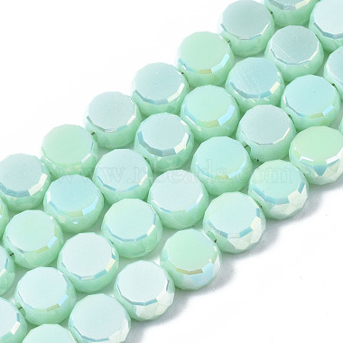 Light Green Flat Round Glass Beads