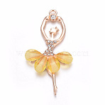 Resin Big Pendants, with Golden Plated Alloy Findings and Rhinestone, Ballet Girl, Gold, 60x31x4mm, Hole: 2mm(ALRI-WH0004-A05)