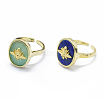 Adjustable Natural Gemstone Cuff Finger Rings, with Brass Finding, Bees, Golden, Size 6~7, 16~17mm(RJEW-O036-02M)