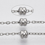 Tarnish Resistant 304 Stainless Steel Satellite Chains, Cable Chains, with Beads and Spool, Soldered, Stainless Steel Color, Link: 3x2x0.5mm, Beads: 5x5mm, about 32.8 Feet(10m)/roll(STAS-R100-13)