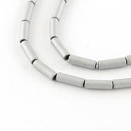 Tube Electroplate Non-magnetic Synthetic Hematite Bead Strands, Matte Style, Silver Plated, 9x3mm, Hole: 1mm, about 46pcs/strand, 16.1 inch(G-S203-22H)