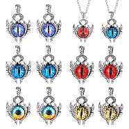 10Pcs 5 Colors Glass Pendants, with Antique Silver Plated Alloy Findings, Evil Eye, Mixed Color, 42x29x8.5mm, Hole: 6x4mm, 2pcs/color(FIND-CA0006-86)