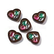 Opaque Acrylic Cabochons, with Rhinestone, Heart, Coconut Brown, 23.5x26.7x7mm(OACR-C009-17)
