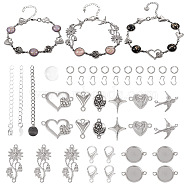 Pandahall DIY Bracelet Making Finding Kit, Including Glass Cabochons, Alloy Clasps, Brass Chains Extender, Star & Heart & Flower Stainless Steel Cabochon Settings & Alloy Connector Charms, Stainless Steel Color, 167Pcs/box(DIY-TA0004-82)