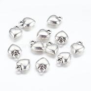 Tibetan Style Alloy Charms, Lead Free and Cadmium Free, Heart, Antique Silver, 11.5mm long, 9mm wide, 4.5mm thick, hole: 1.5mm(EA526Y)
