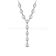 SHEGRACE Rhodium Plated 925 Sterling Silver Pendant Necklaces, with Grade AAA Cubic Zirconia, Flat Round, with S925 Stamp, Platinum, 17.7 inch(45cm), Pendants: 40x5.3mm(JN798A)