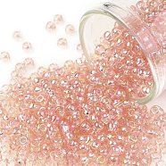 TOHO Round Seed Beads, Japanese Seed Beads, (169) Transparent AB Rosaline, 8/0, 3mm, Hole: 1mm, about 222pcs/bottle, 10g/bottle(SEED-JPTR08-0169)