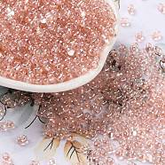 Glass Seed Beads, Transparent Colours Luster, Peanut, Light Salmon, 4~4.5x2~2.5x2~2.5mm, Hole: 0.8~0.9mm, about 10000pcs/pound(SEED-L011-05B-15)