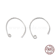 Rhodium Plated 925 Sterling Silver Earring Hooks, Textured Balloon Ear Wire, Real Platinum Plated, 20 Gauge, 17mm, Hole: 1.6mm, Pin: 0.8mm(STER-NH0001-42P)