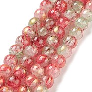 Baking Painted Crackle Glass Bead Strands, with Gold Powder, Round, Red, 8mm, Hole: 1.2mm, about 103pcs/strand, 30.08~30.7''(76.4~78cm)(DGLA-R053-03D)