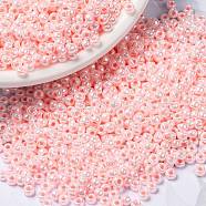 MIYUKI Round Rocailles Beads, Japanese Seed Beads, (RR427) Opaque Light Pink Luster, 8/0, 3mm, Hole: 1mm, about 422~455pcs/10g(X-SEED-G008-RR0427)
