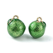 Brass Enamel Charms, Imitation Fruit, Light Gold, Green Tangerine Charm, Green, 12x9.5mm, Hole: 1.4mm(KK-G462-34LG)