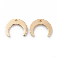 Brass Charms, Double Horn/Crescent Moon, Nickel Free, Real 18K Gold Plated, 9x11x0.8mm, Hole: 1mm(X-KK-R058-179G)