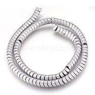 Electroplate Non-magnetic Synthetic Hematite Bead Strands, Frosted, Wave Column, Platinum Plated, 6x4mm, Hole: 1mm, about 126~133pcs/strand, 15.3 inch~15.7 inch(39~40cm)(G-I208-15F-G)