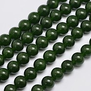 Natural & Dyed Malaysia Jade Bead Strands, Imitation Taiwan Jade, Round, Dark Olive Green, 10mm, Hole: 1.0mm, about 38pcs/strand, 15 inch(X-G-A146-10mm-A28)