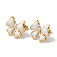 Bowknot Golden Ion Plating(IP) 304 Stainless Steel Stud Earrings for Women, with Enamel, White, 16x18mm(EJEW-L287-041G-02)